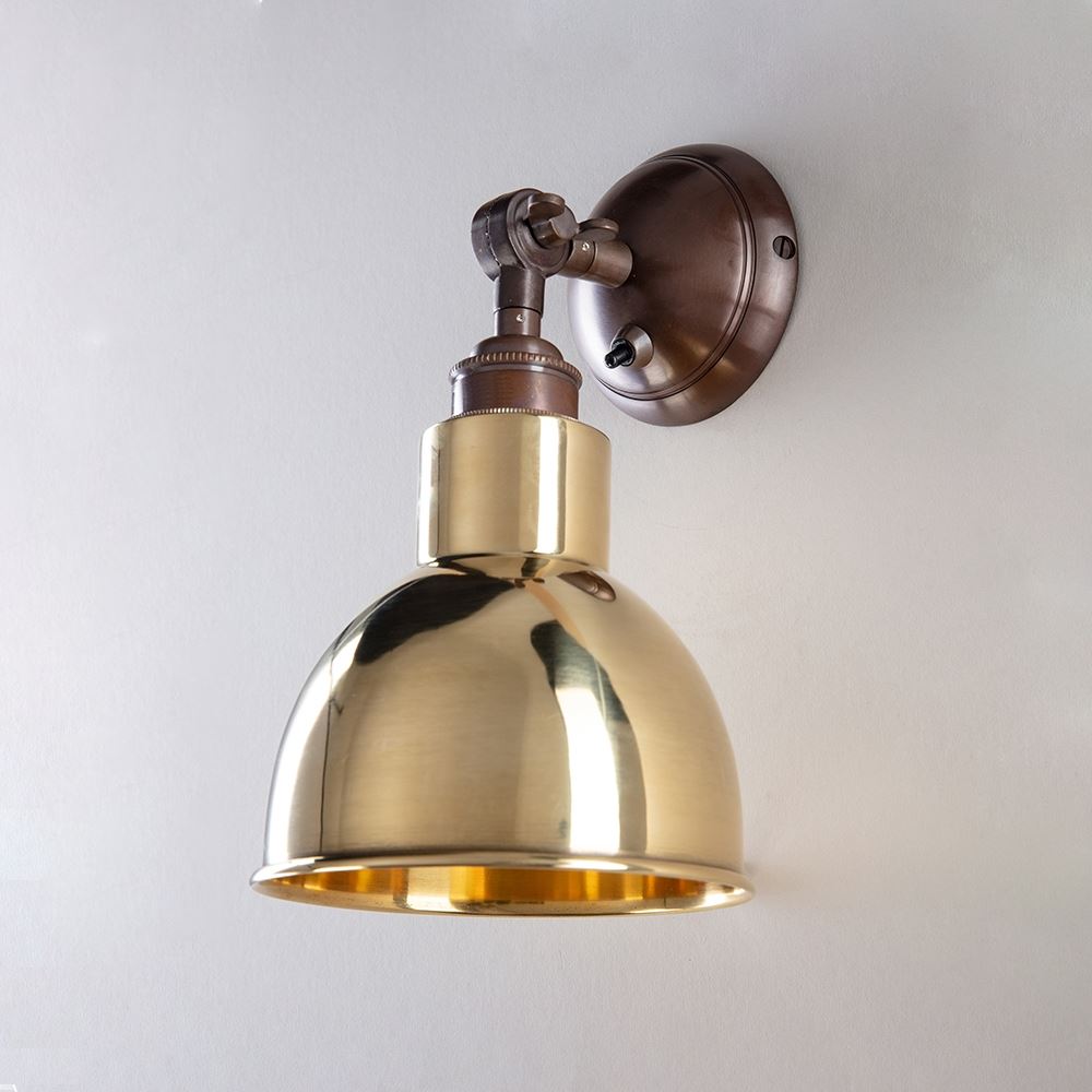 Old School Electric Churchill Wall Light Metal Shades Churchill Short Arm Switched Antique Brass With Polished Brass Shade