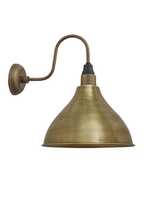 Industville Brooklyn Vintage Antique Swan Neck Wall Sconce 12in Cone Brass Shade Pewter Accent Wall Lighting Brassgold