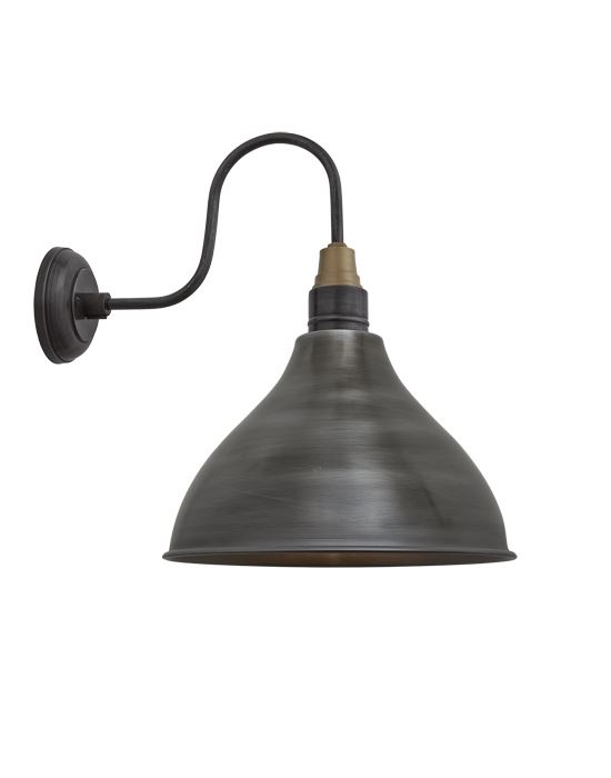 Industville Brooklyn Vintage Antique Swan Neck Wall Sconce 12in Cone Pewter Shade Brass Accent Wall Lighting Grey