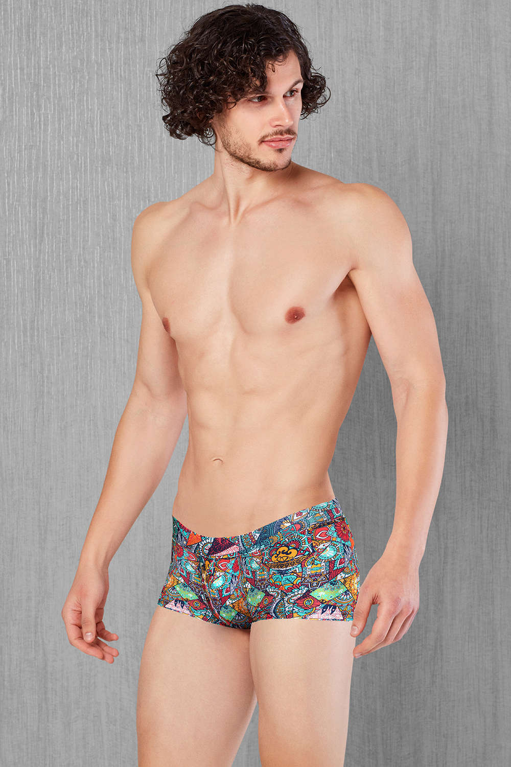 Shop men's underwear multicolour patchwork boxer brief shorts. Bright male trunk underpants with a low rise fit. Lots more prints at DGU. Buy today