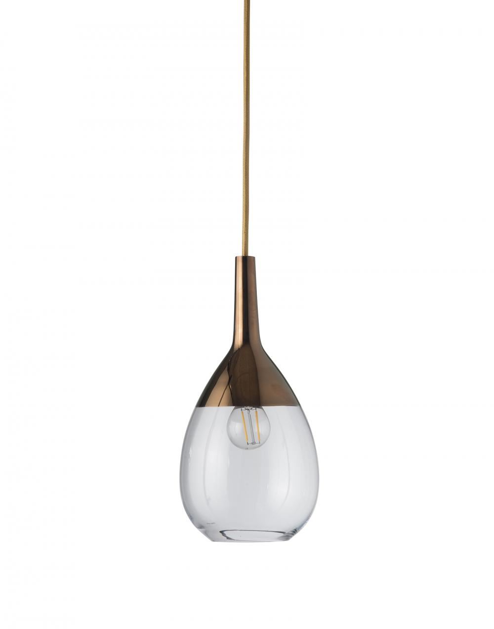 Ebb Flow Lute Pendant Small Clear Copper Glass Designer Pendant Lighting