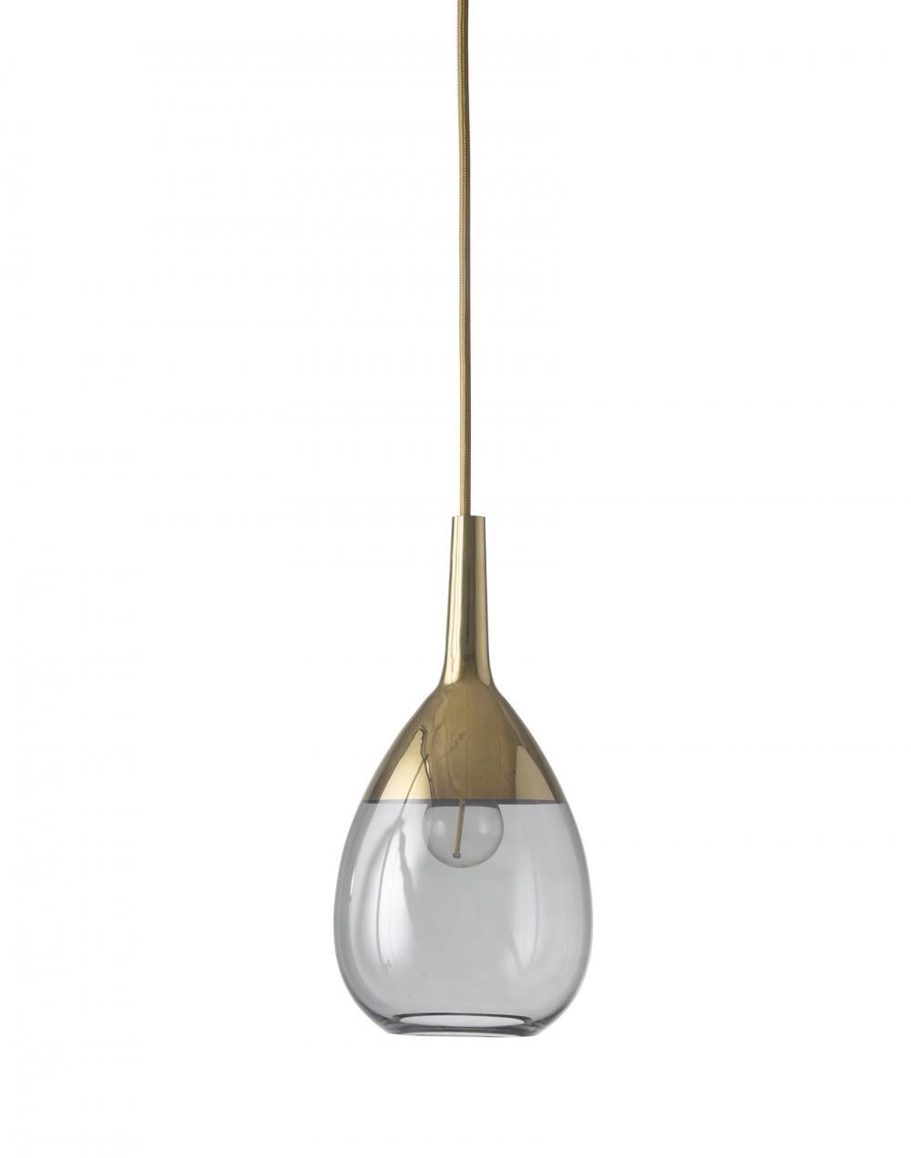 Ebb Flow Lute Pendant Small Smokey Grey Gold Glass Designer Pendant Lighting