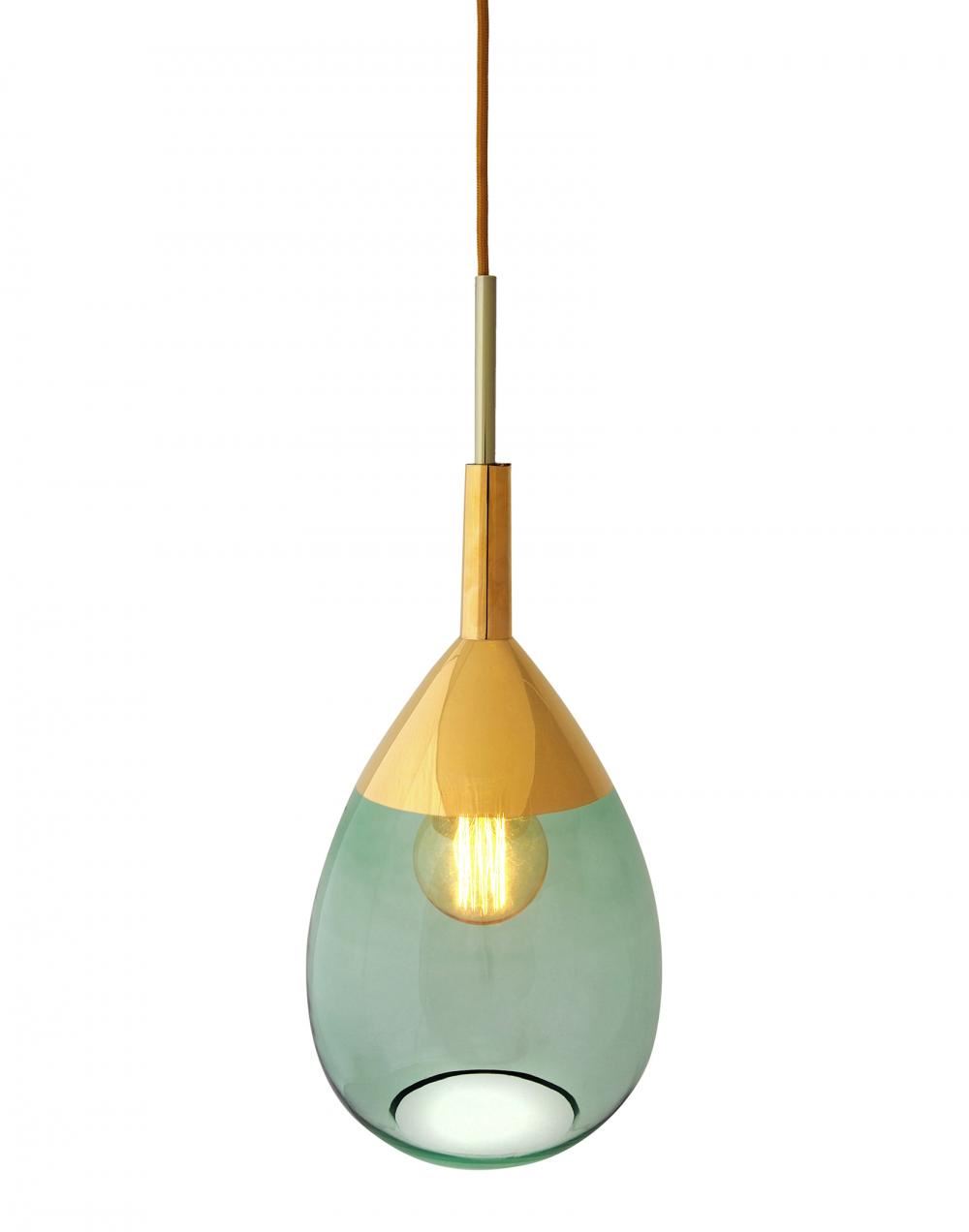 Ebb Flow Lute Pendant Medium Green Gold Glass Designer Pendant Lighting