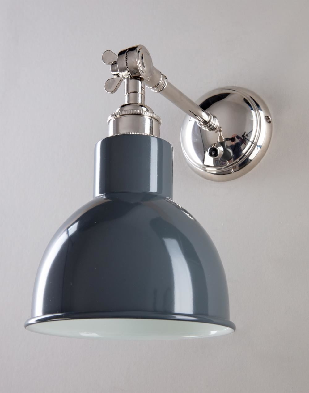 Old School Electric Churchill Wall Light Coloured Shades Switched Polished Nickel Grey Shade