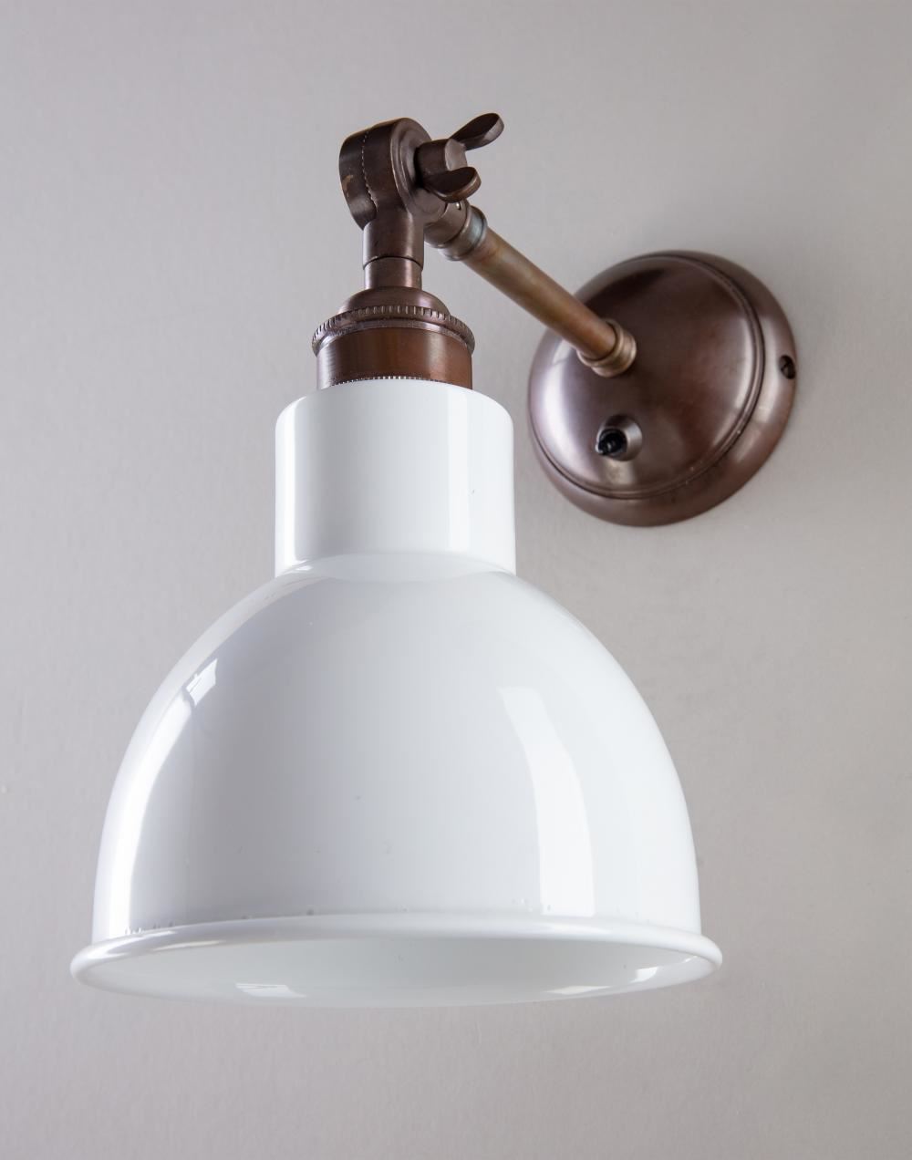 Old School Electric Churchill Wall Light Coloured Shades Switched Antique Brass White Shade