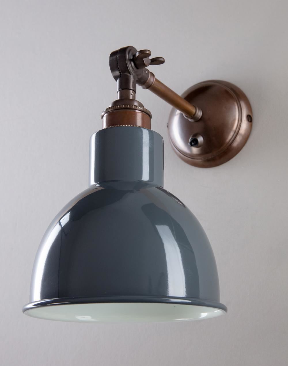 Old School Electric Churchill Wall Light Coloured Shades Switched Antique Brass Grey Shade