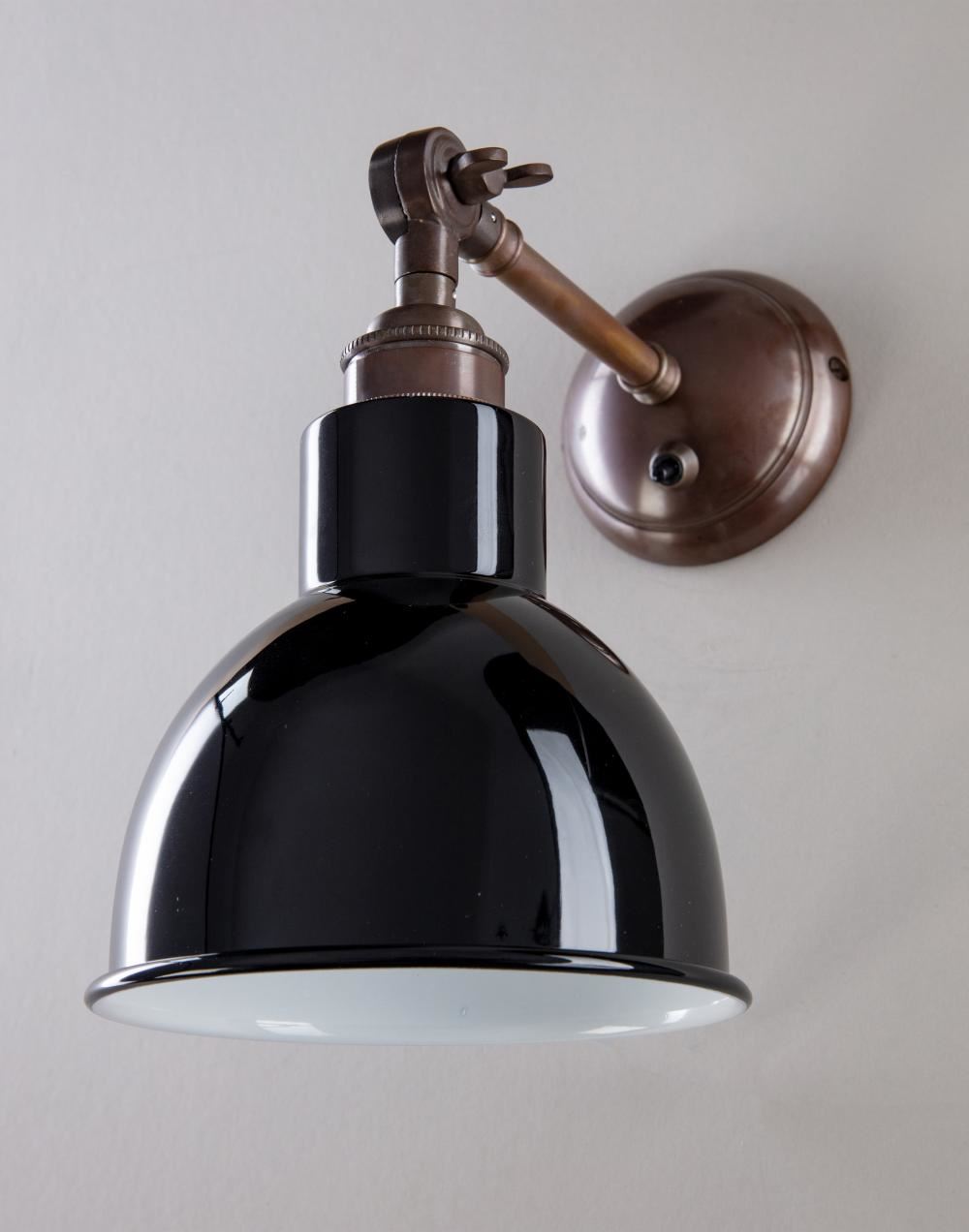Old School Electric Churchill Wall Light Coloured Shades Switched Antique Brass Black Shade