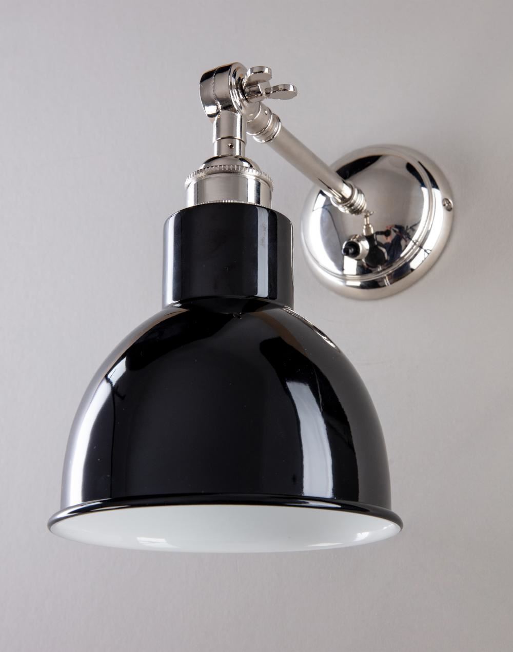 Old School Electric Churchill Wall Light Coloured Shades Switched Polished Nickel Black Shade