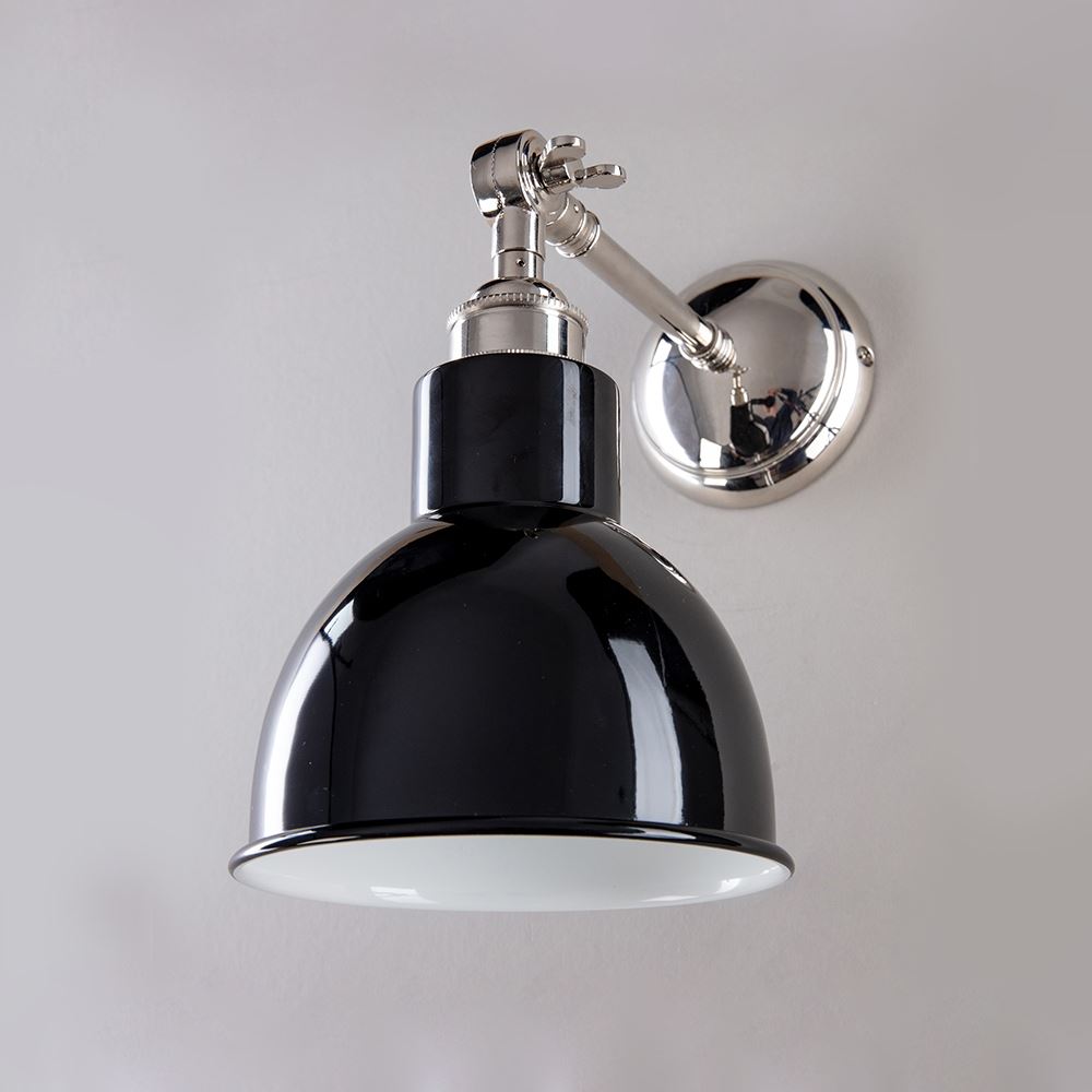 Old School Electric Churchill Wall Light Coloured Shades Unswitched Polished Nickel Black Shade