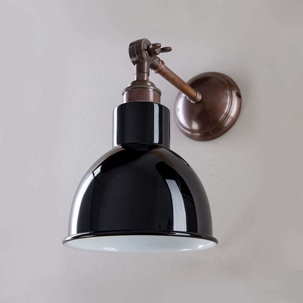 Old School Electric Churchill Wall Light Coloured Shades Unswitched Antique Brass Black Shade