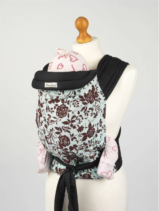 Palm and Pond Mei Tai Baby Sling - Turquoise with Roses Design