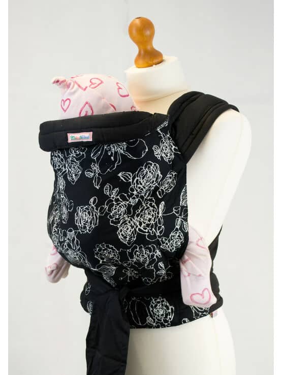 Palm and Pond Mei Tai Baby Sling - White Floral on Black