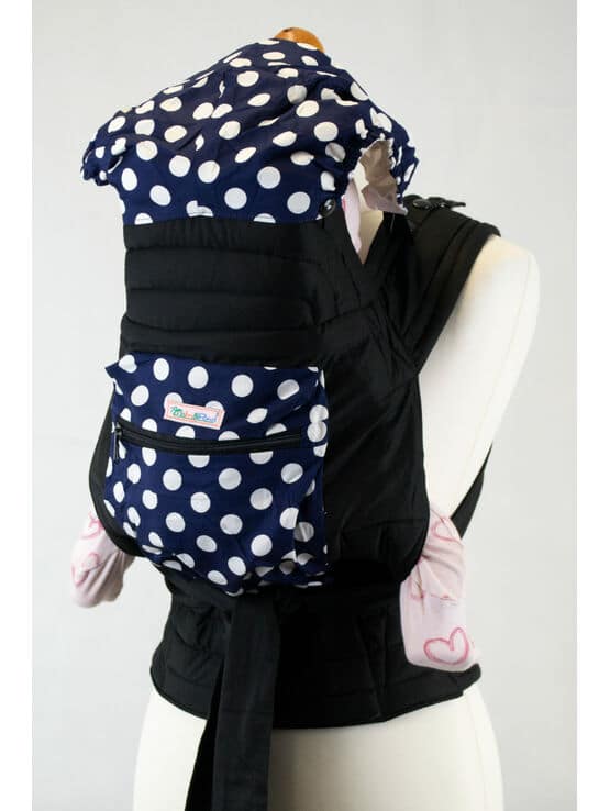Mei Tai Baby Sling with Hood Pocket - Blue with White Spots