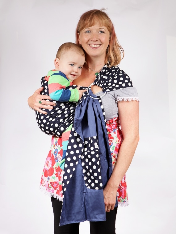 Palm and Pond Baby Ring Sling - Navy Blue White Spots