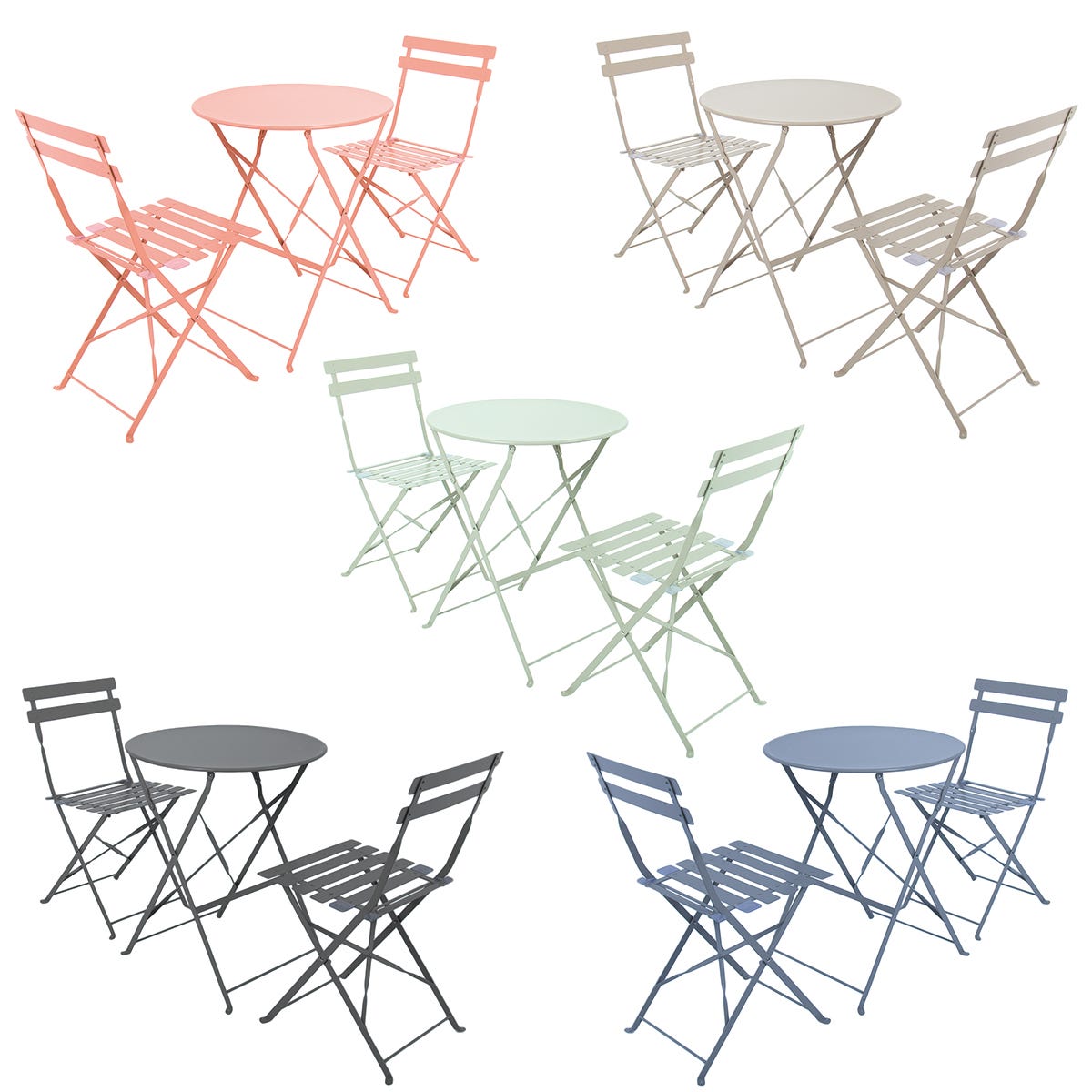 3 Piece Metal Bistro Set Garden Patio Table 2 Chairs 6 Colours