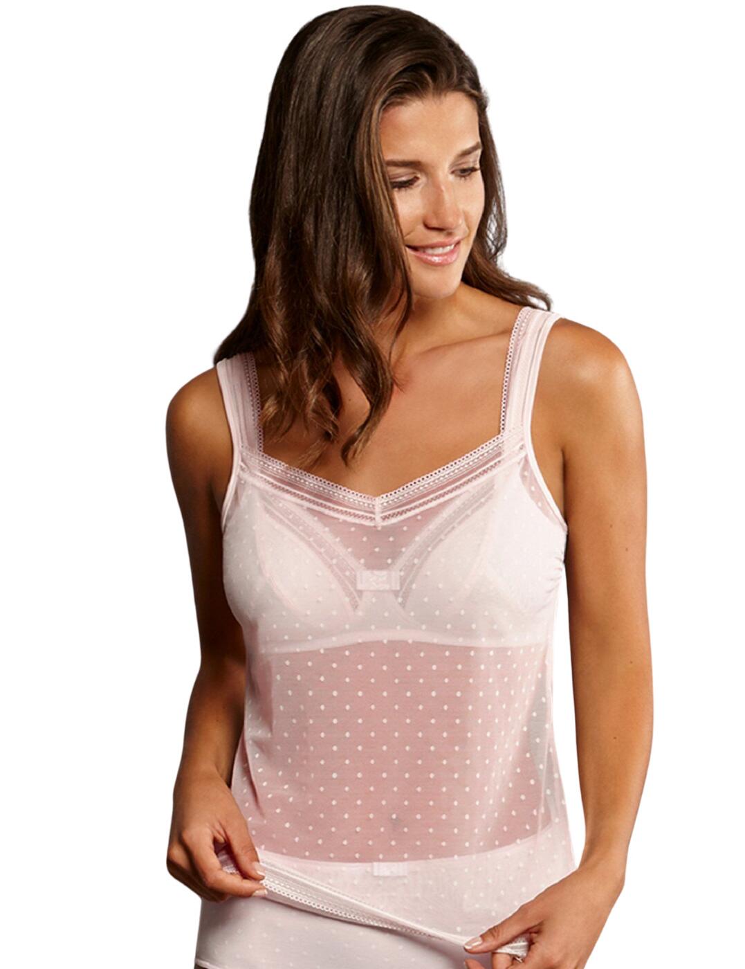 The Emily range by Rosa Faia introduces this beautiful lace top that will make you stand out day and night. It is a transparent shirt with an all-over dot tulle design with delicate lace borders. The top is a pull-on style and features thin adjustable spaghetti straps. It is perfect for a cool and trendy day look or to feel sexy and seductive at night!  Lace top Transparent shirt All-over dot tulle design Delicate lace borders Pull-on style Thin, adjustable spaghetti straps Sexy fit Composition: 76% Nylon &pipe; 24% Elastane  Listed in UK sizes  51369-92672-1218856 0630 Top