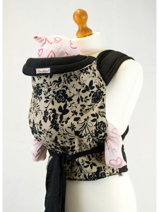 Palm and Pond Mei Tai Baby Sling -Black Floral on Tan