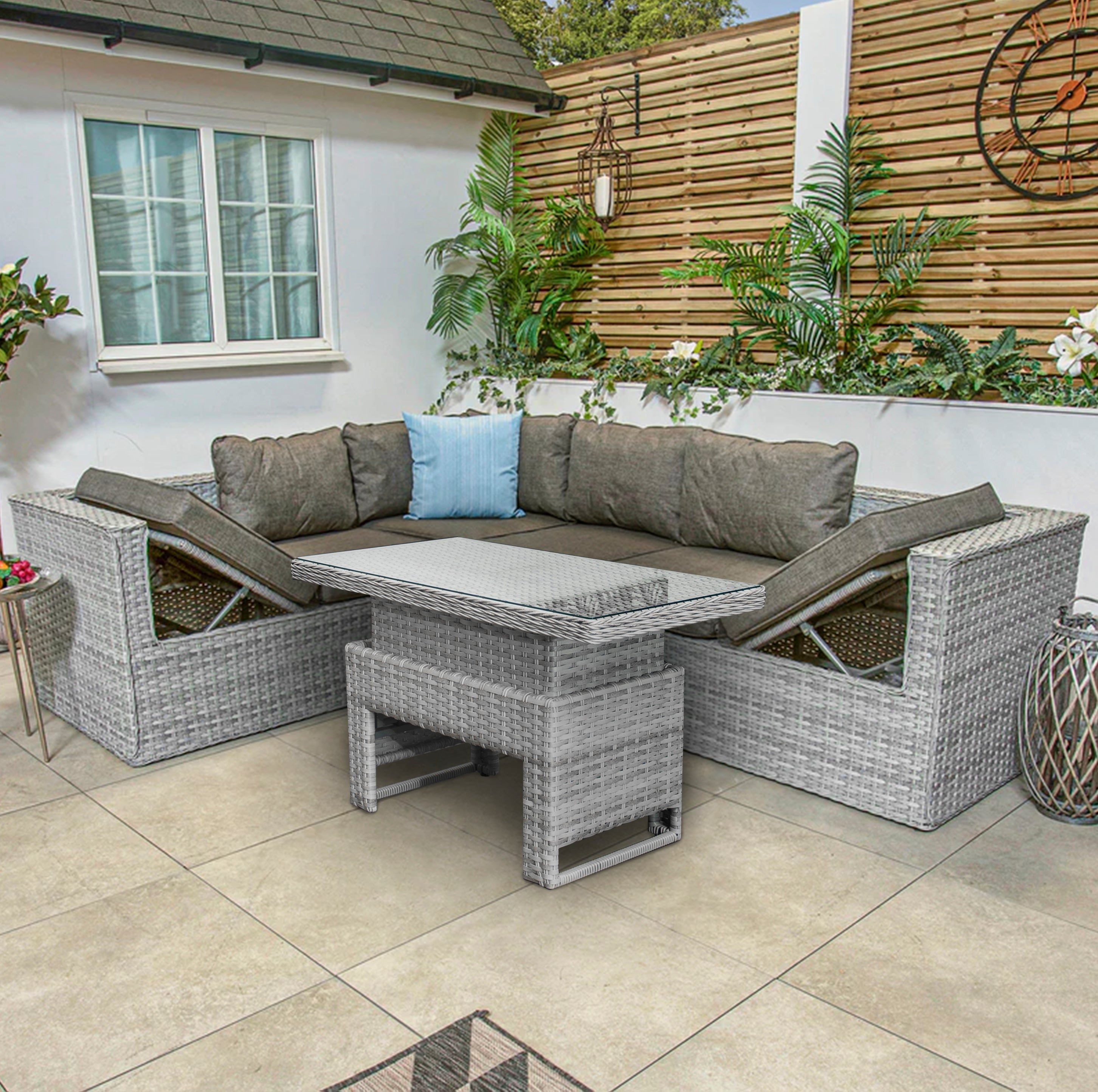 Bracken Outdoors Madrid Light Grey Rectangular Corner Sofa Set with Adjustable Table