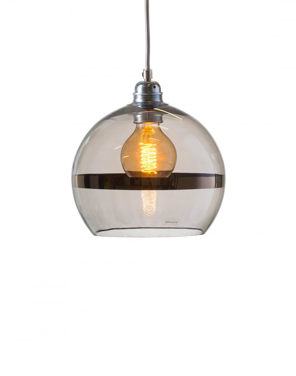 Ebb Flow Rowan Pendant With Stripe Medium Platinum Stripe Smokey Grey Round Sivler Wire Designer Pendant Lighting