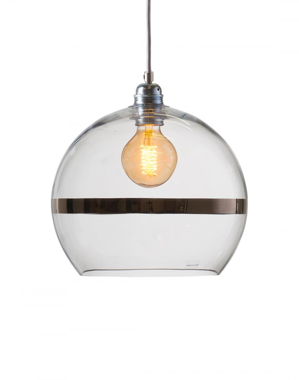 Ebb Flow Rowan Pendant With Stripe Large Platinum Stripe Clear Round Silver Wire Designer Pendant Lighting