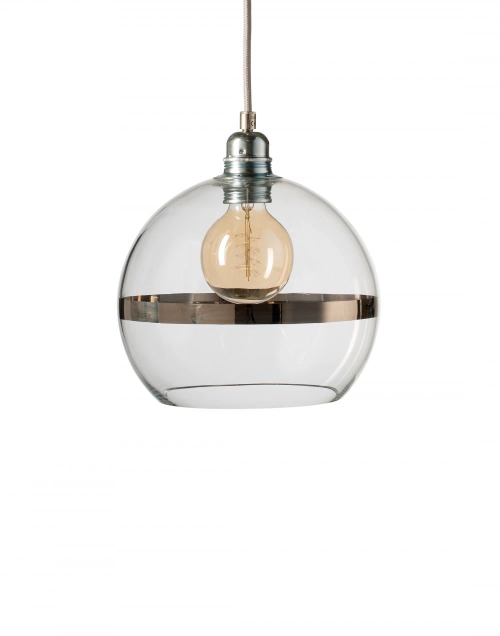 Ebb Flow Rowan Pendant With Stripe Medium Platinum Stripe Clear Round Silver Wire Designer Pendant Lighting