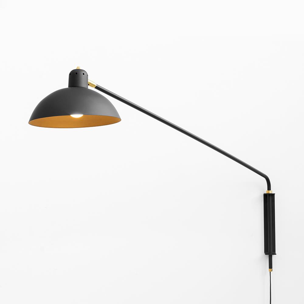Waldorf Wall Large Light Black Brass Cable And Plug White Cord 66cm