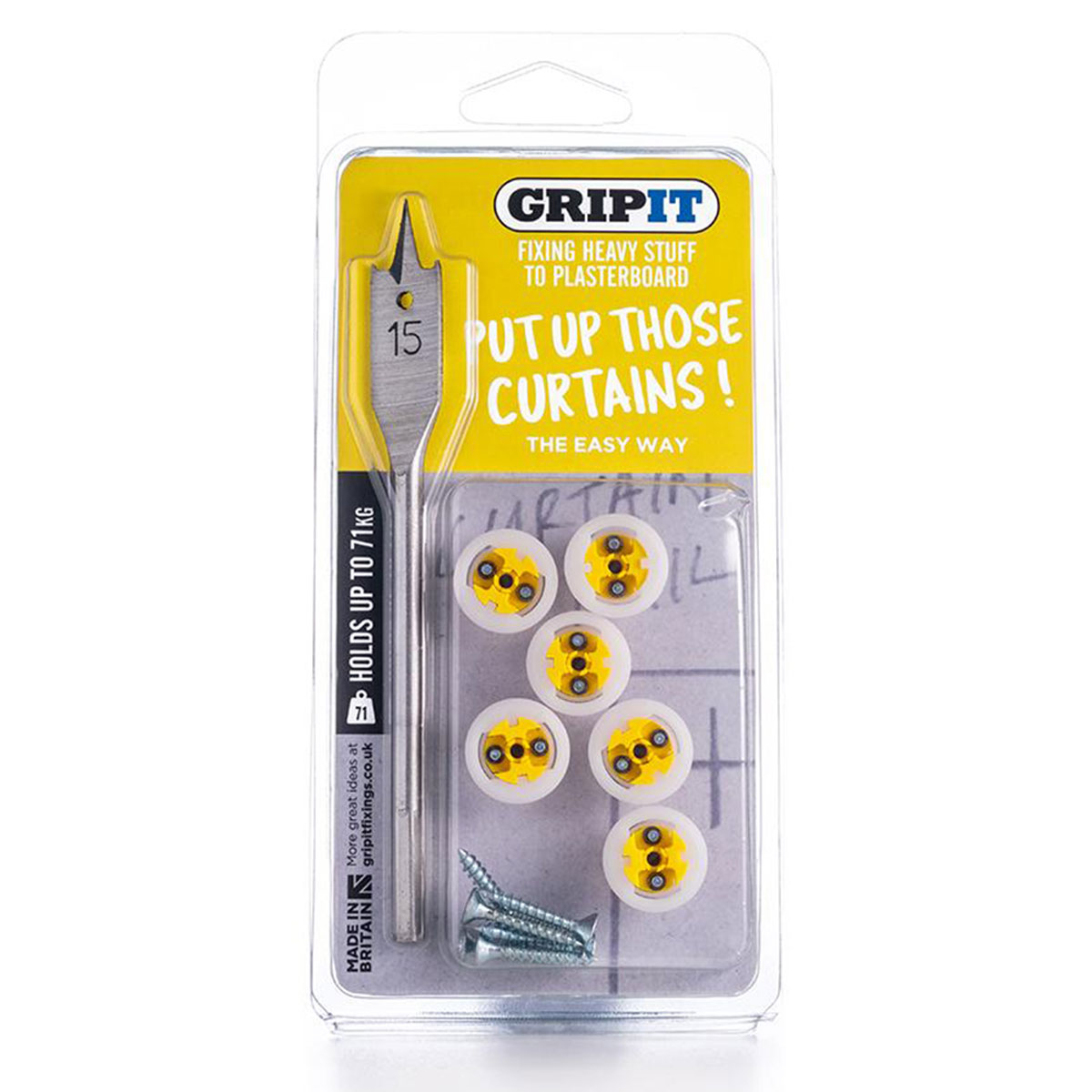 Gripit 15mm Plasterboard Fixing Curtain Kit Yellow Eg Curtains Blinds
