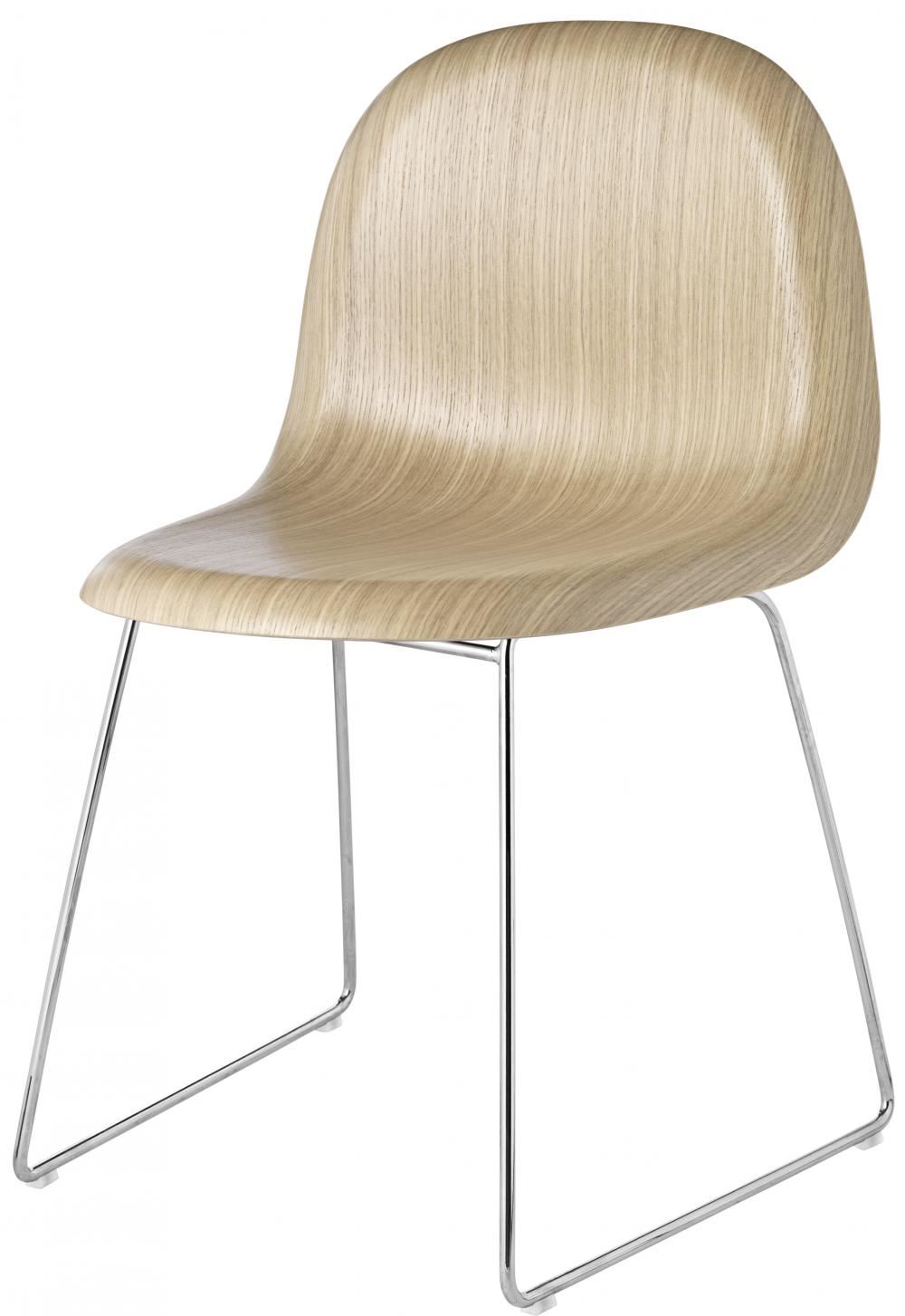 3d Dining Chair Sledge Base Unupholstered Oakwood Chrome