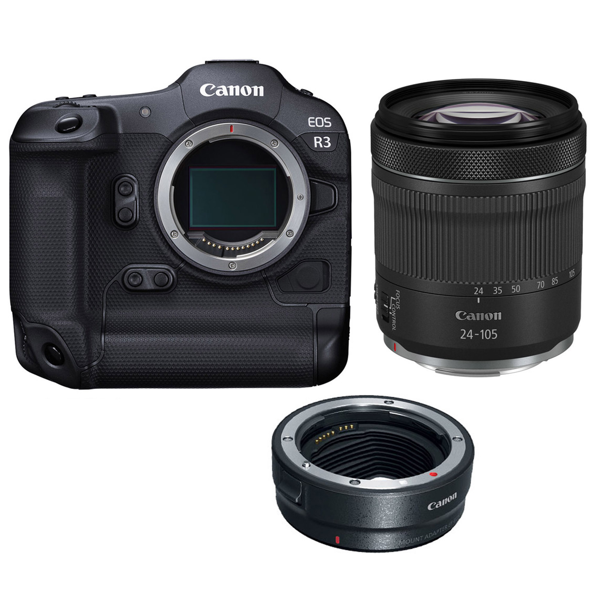 Canon EOS R3 Mirrorless Camera with RF 24-105mm f/4-7.1 IS STM Lens with EF-EOS R mount adapter