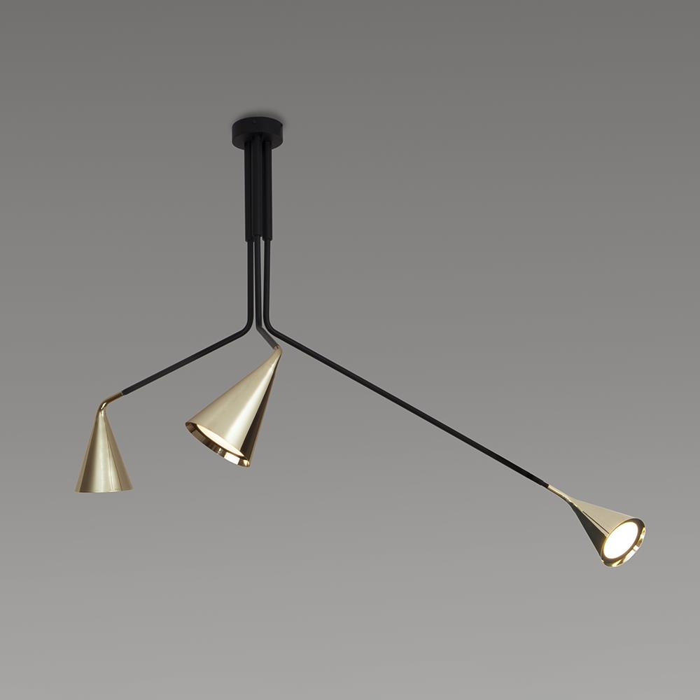 Gordon Ceiling Light 3 Shades Matt Black Brushed Brass Standard