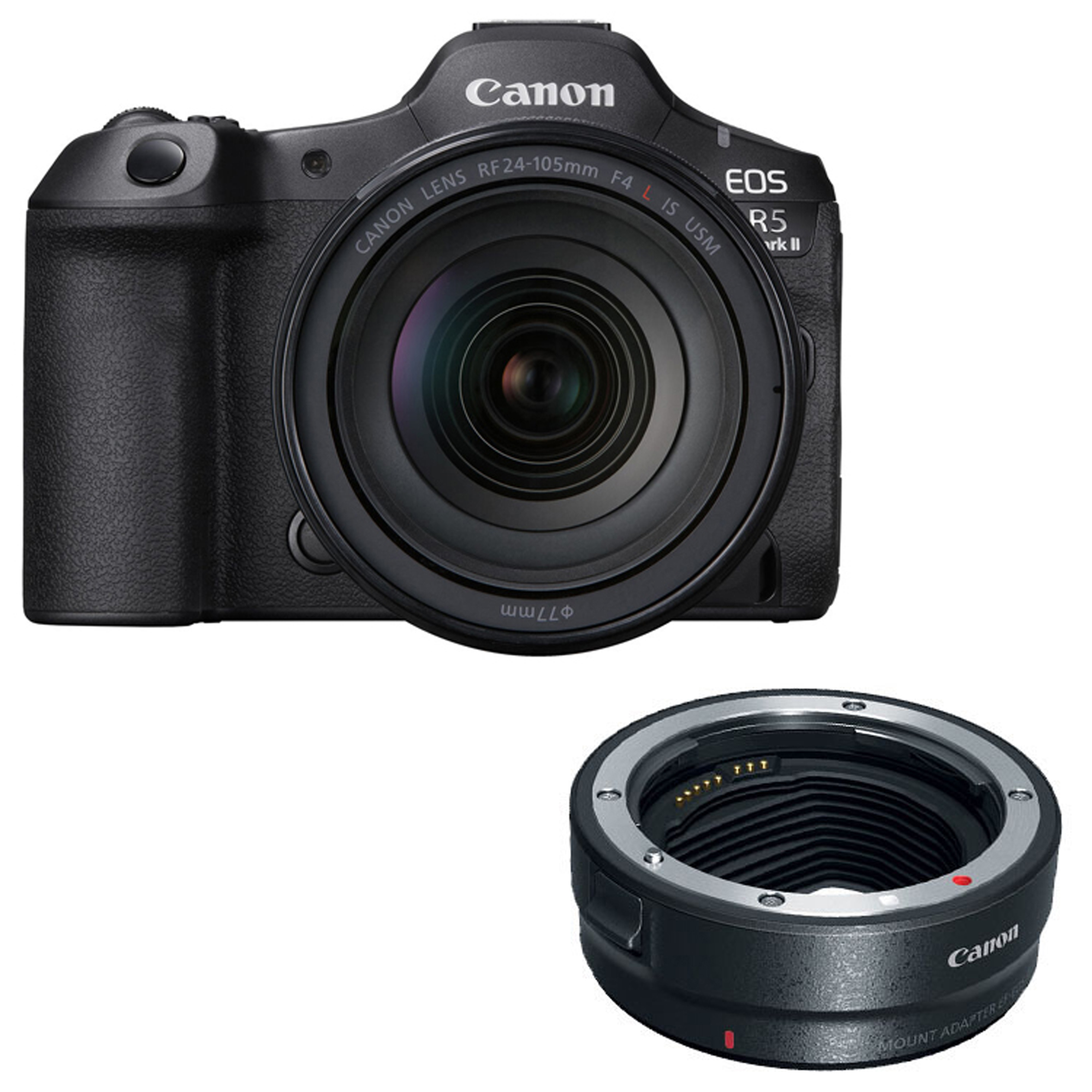 Canon EOS R5 Mark II Mirrorless Camera with RF 24-105mm f/4L IS USM Lens with EF-EOS R mount adapter