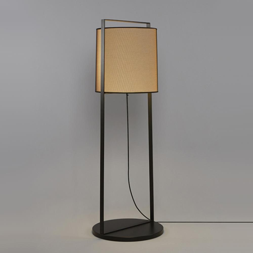 Macao Floor Lamp Large With Dimmer Beige Fabric And Black Net