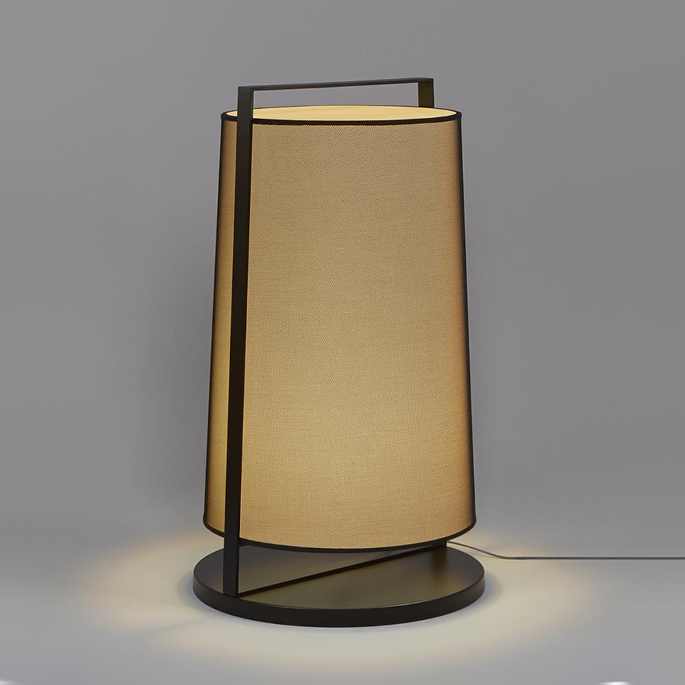 Macao Floor Lamp Small With Dimmer Beige Fabric And Black Net
