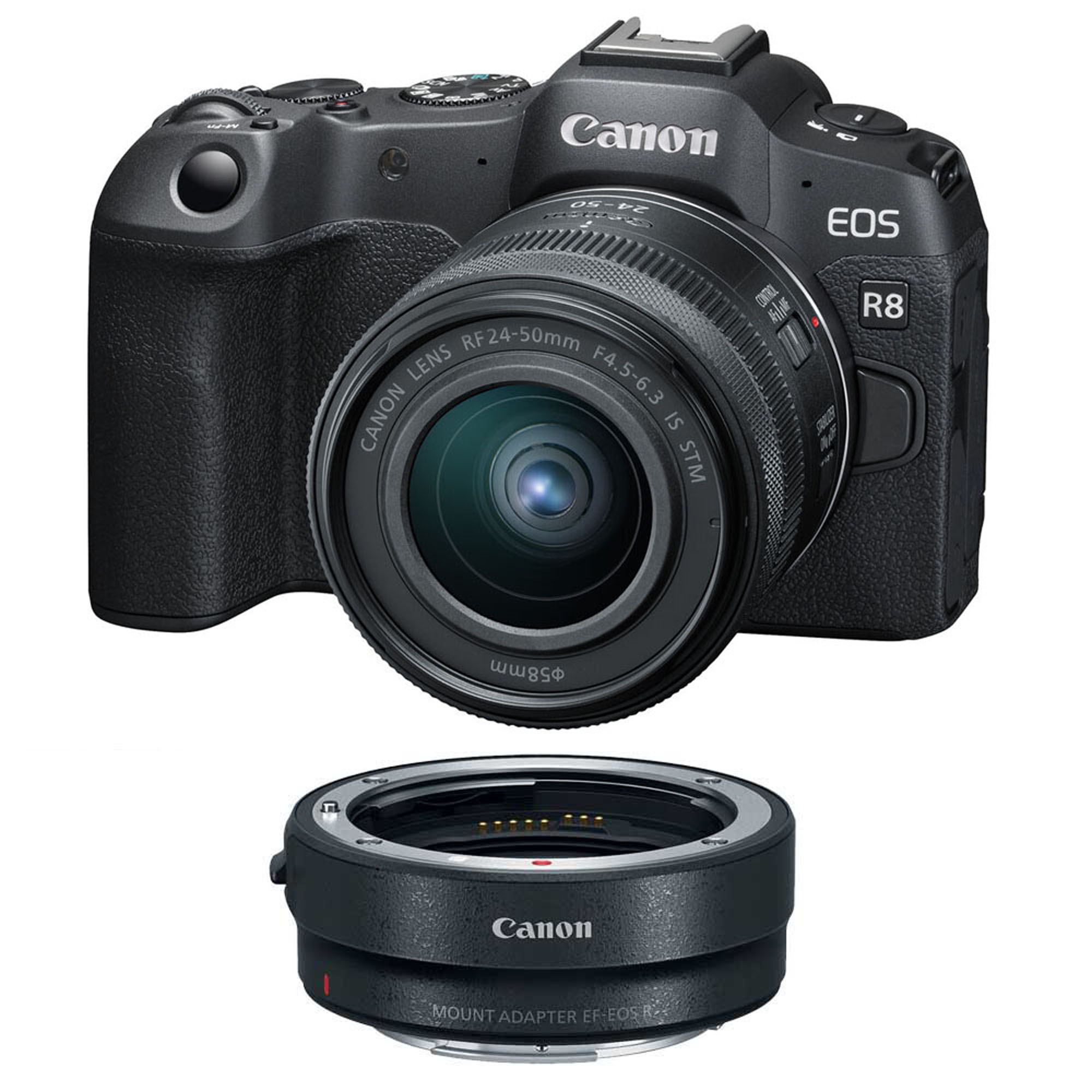 Canon EOS R8 Mirrorless Camera with RF 24-50mm f/4.5-6.3 IS STM Lens with EF-EOS R mount adapter