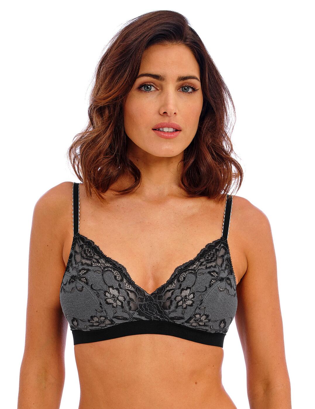 Feel effortlessly gorgeous in this non-wired bralette from Wacoal's Floril ge collection! The delicate look of this everyday piece, with the captivating floral design motif, is sure to become a favourite in your lingerie wardrobe. The Floril ge collection is crafted using a Japanese Mino 'Washi' paper yarn in the lace for a soft matte look and feel that exudes opulence and femininity. You'll enjoy the attention to detail taken in the crafting of this bralette, with the lace scallop running along the neck edge and centre back, with sheer fine elastic giving you a wonderfully comfortable fit and light support. Additional support is offered with the wide underband elastic that keeps the bralette in place all day, and the gentle cup shaping. Fully adjustable soft touch straps with two tone detail, and a soft hook and eye adjustment finishes off this piece. Pair with matching items from the Floril ge range for a luxurious, coordinating look!