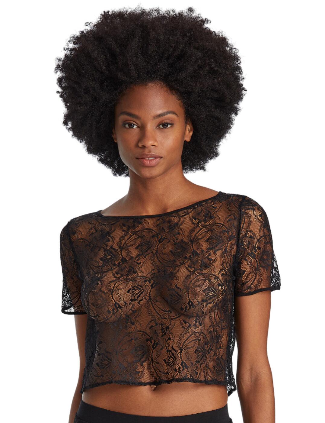 Our Aubade Lazy Days short sleeve top is your go-to for a truly luxurious lingerie experience. With its classic crop top style and short sleeves crafted from sheer fabric, you’ll be exuding confidence and sexiness with every wear. The intricate lace detailing adds a touch of sophistication for a look that you can’t find anywhere else. The attractive and eye-catching design pairs seamlessly with the rest of the Aubade Lazy Days line, so if you’re looking to make a statement, this top is a must! The Aubade Lazy Days short sleeve top will have you feeling as lavish as you look.  Sexy sheer top Short sleeved Crop top Luxurious lace detailing Matching lingerie available Country of origin: Portugal Composition: Lace: 100% Polyamide Composition: Knit: 79% Modal &pipe; 14% Silk &pipe; 7% Elastane Listed in UK sizes  61610-106755-1421966 RL48 Camisole Top