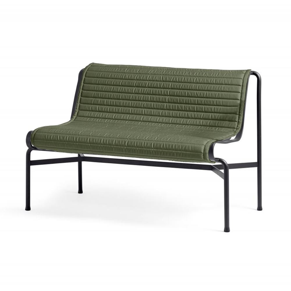 Palissade Dining Bench Without Arms Anthracite Olive Green Quilted Cushion