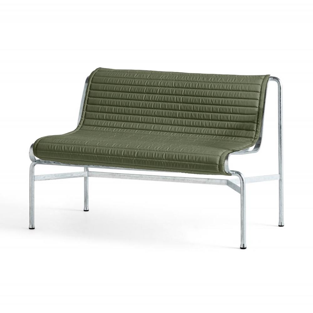 Palissade Dining Bench Without Arms Hot Galvanised Olive Green Quilted Cushion