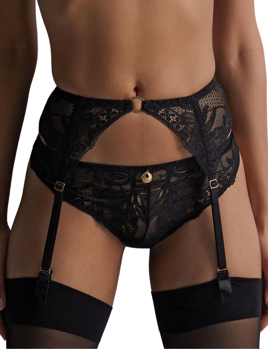 Experience luxury with the Aubade Gold Pleasure suspender belt. Made from exquisite lace, it features a high-rise waist, adjustable suspender straps, and a secure hook and eye fastening. Its standout feature is a removable gold chain, allowing you to switch between a bold or classic look. Pair it with matching lingerie from the collection for a glamorous and sensual feel.