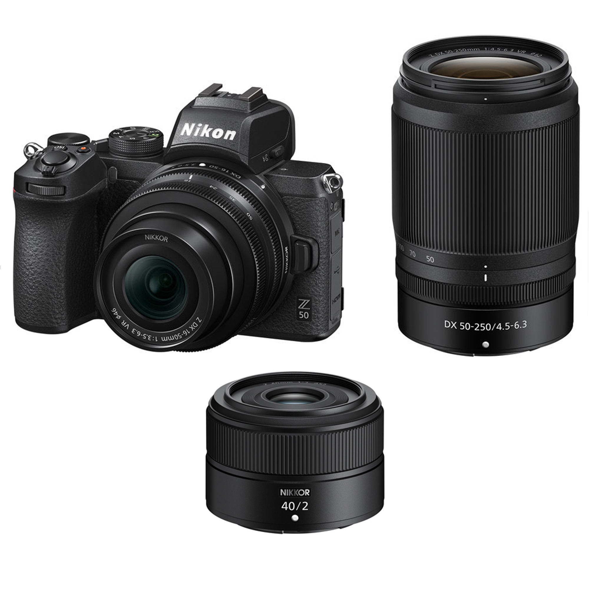 Nikon Z50 Mirrorless Camera with Z DX 16-50mm, Z DX 50-250mm and Z 40mm Lenses