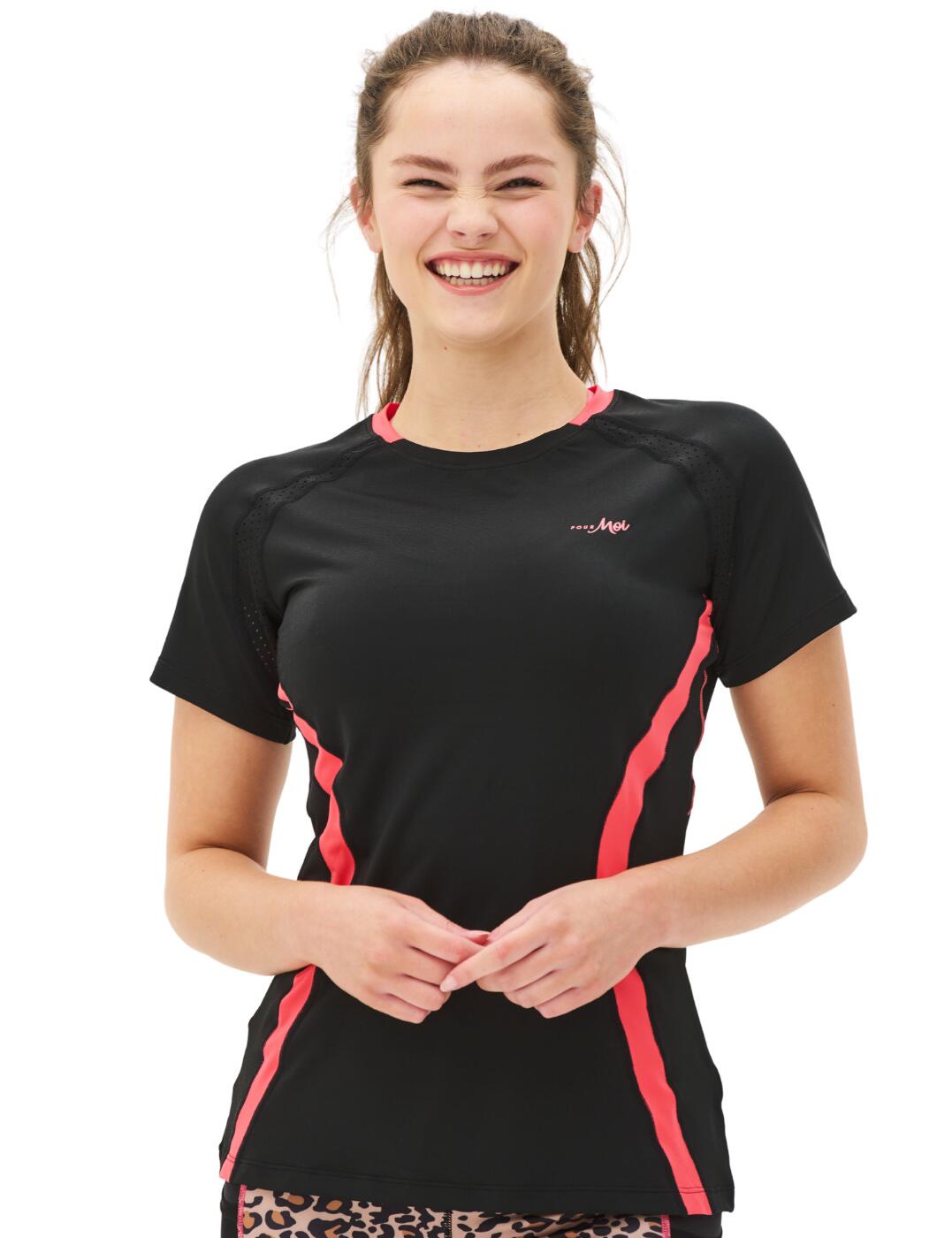 The Energy collection from Pour Moi offers you reliable and practical gym wear without compromise on style. This short-sleeved top is no exception, fashioned with contrasting-coloured panels offering a pop of colour as well as a creating the visual of a slimmer waist. Mesh panel at the shoulders and back make this top breathable, perfect for Cardio or your morning run. Short sleeves keep the arms free, and you cool during sessions.  Mesh panel at shoulders and back Breathable sweat-wicking fabric Short Sleeve Pour Moi logo on chest Composition: 92% Polyester &pipe; 8% Elastane Listed in UK sizes  51659-93199-1226440 97131 Sports Top