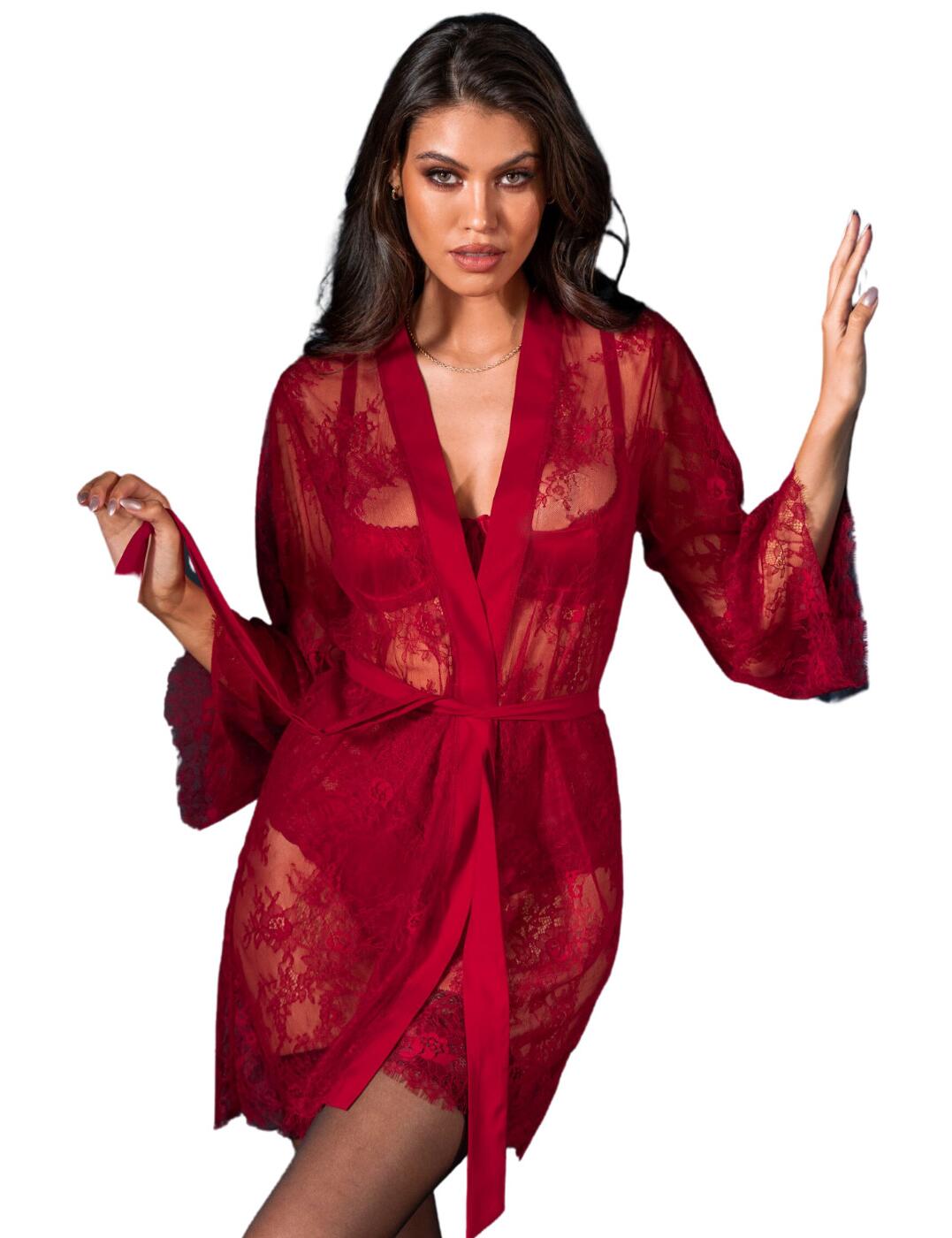 Discover effortless elegance with the Pour Moi For Your Eyes Only lace gown. This sophisticated piece offers a timeless sense of style with its eyelash lace design. The 3/4 length flared sleeves and mid-thigh length ensure you will look beautiful and feel confident. The satin waist tie adds an extra touch of femininity, while the satin trim detailing on the neckline adds a classic touch. You can complete the look with the matching lingerie for the perfect finishing look.  Sophisticated eyelash lace gown Satin waist tie Satin trim detailing on the neckline 3/4 length flared sleeves Mid-thigh length Sheer lace design Matching lingerie available Country of origin: China Composition: 100% Polyamide Listed in UK sizes  61785-106968-1422738 19895 Dressing Gown