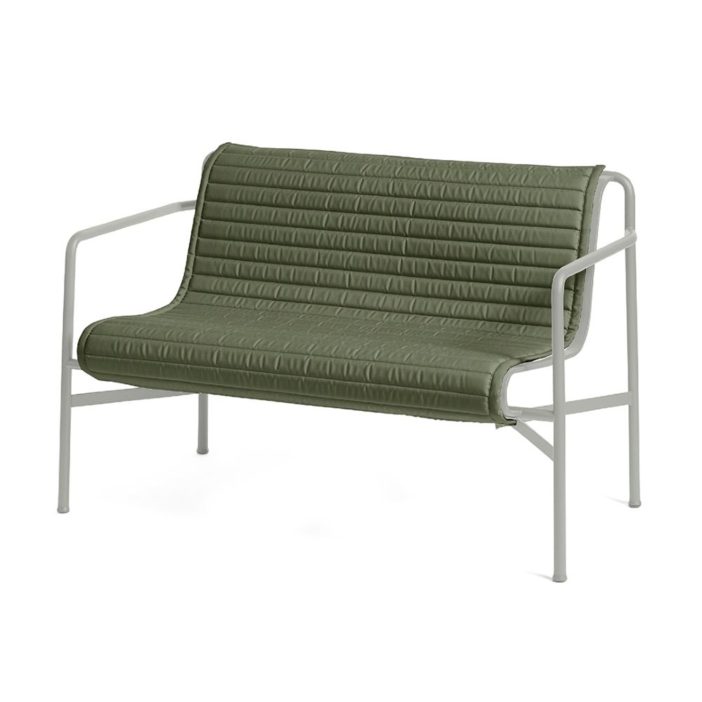 Palissade Dining Bench Sky Grey Olive Green Quilted Cushion