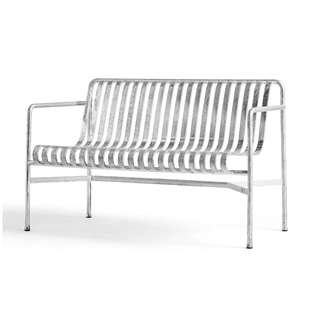 Palissade Dining Bench Hot Galvanised Sky Grey Quilted Cushion