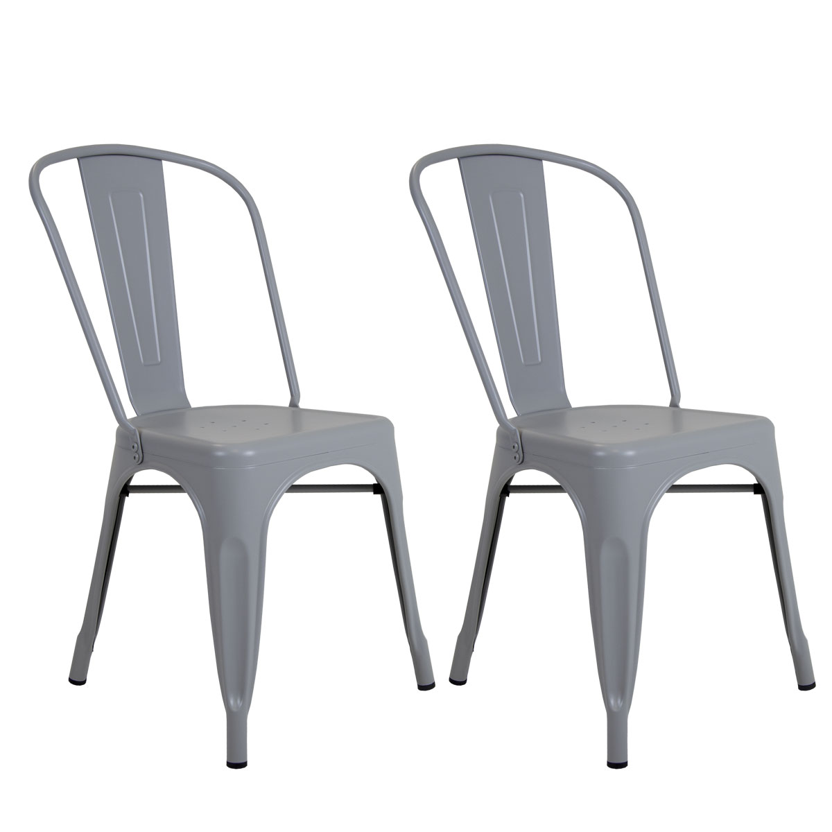 Charles Bentley Pair Of Industrial Dining Chairs Light Grey