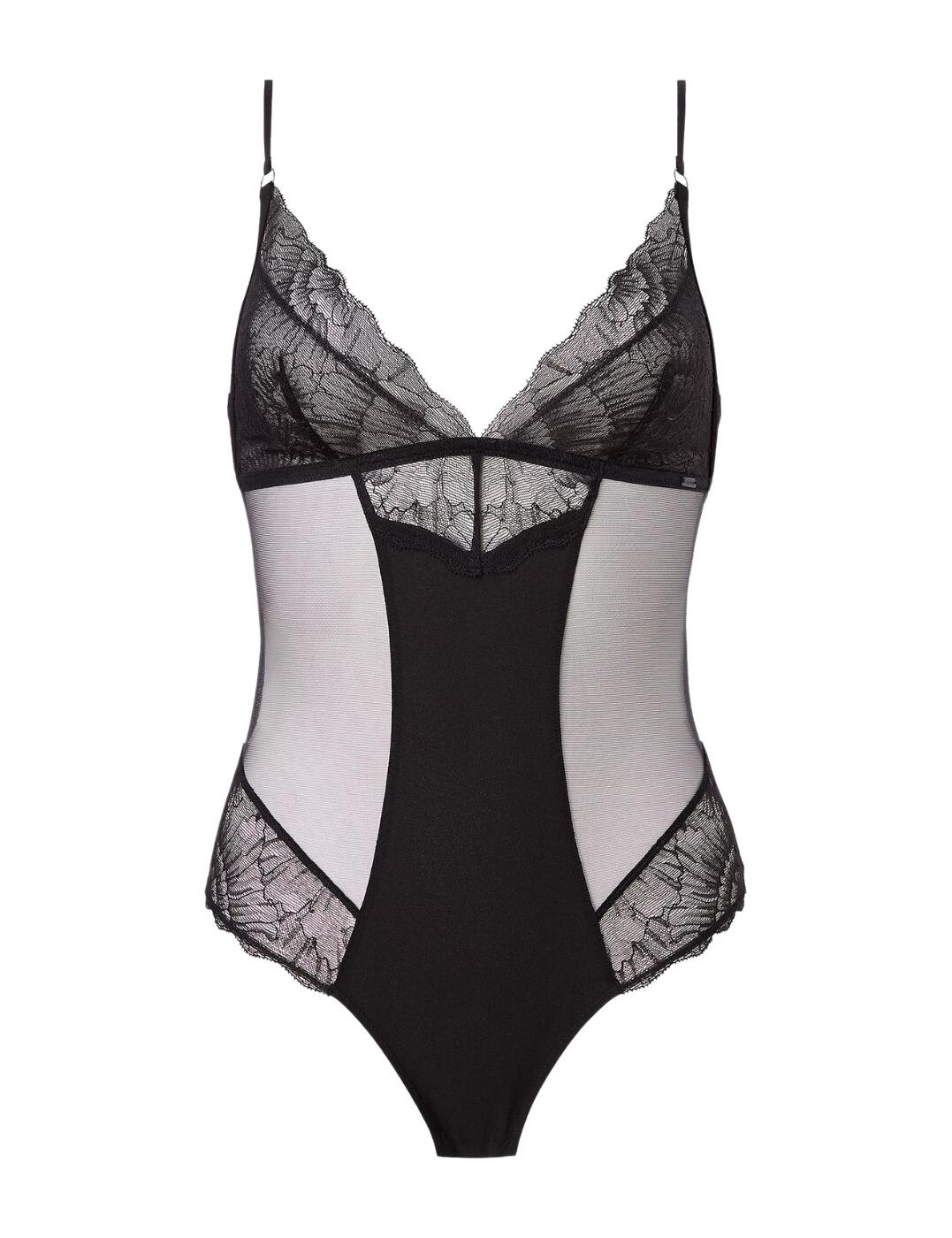 The glamourous CK Black Camellia bodysuit by Calvin Klein is effortlessly glamourous. Sexy semi-sheer lace cups with floral detailing gives a natural shape and feel to the breasts. Contrasting hardware with Calvin Klein branding is seen on the band of the body. An opaque panel running down the centre between contrasting sheer sides creates the illusion of a slimmer waist. Flattering high cut brief with lace panels down the hips elongates your legs and gives an alluring fit. The gusset of this body is opaque preserving modesty. The back of the brief gives good rear coverage while seductive semi-sheer lace caresses your curves giving you a captivating look. The back fastens with a zip and small hook fastening for extra support. The zip will give a smoother feel to the back which adds to the allure of this body.  Lace rear Slimming opaque midsection with sheer sides Adjustable straps Pull-on design Zip fastening on the back Country of origin: China Composition: 79% Nylon &pipe; 21% Elastane Listed in UK sizes  51845-93444-1235895 QF6651E Body