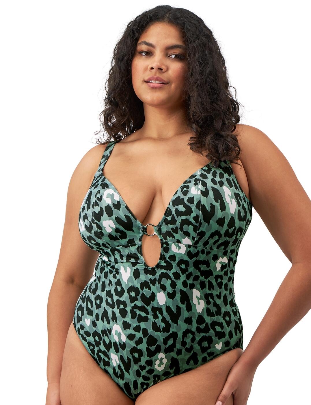 Be your most bold and confident self on your next holiday with this gorgeous swimsuit from the Jungle Bay collection by Elomi! Designed to celebrate and flatter your curves, this must-have piece features a deep plunging neckline connected at the underbust with a metallic ring for a breathtaking and irresistible look. Perfectly supportive without compromising on ease of movement, you can enjoy the beach or pool with joy thanks to the wireless, non-padded design and adjustable shoulder straps! What's more, the premium material is lightweight yet durable, offering a wonderful feeling that envelops your curves flawlessly. With all this on offer, invest in this must-have swimsuit from the Jungle Bay range in time for your next vacation!