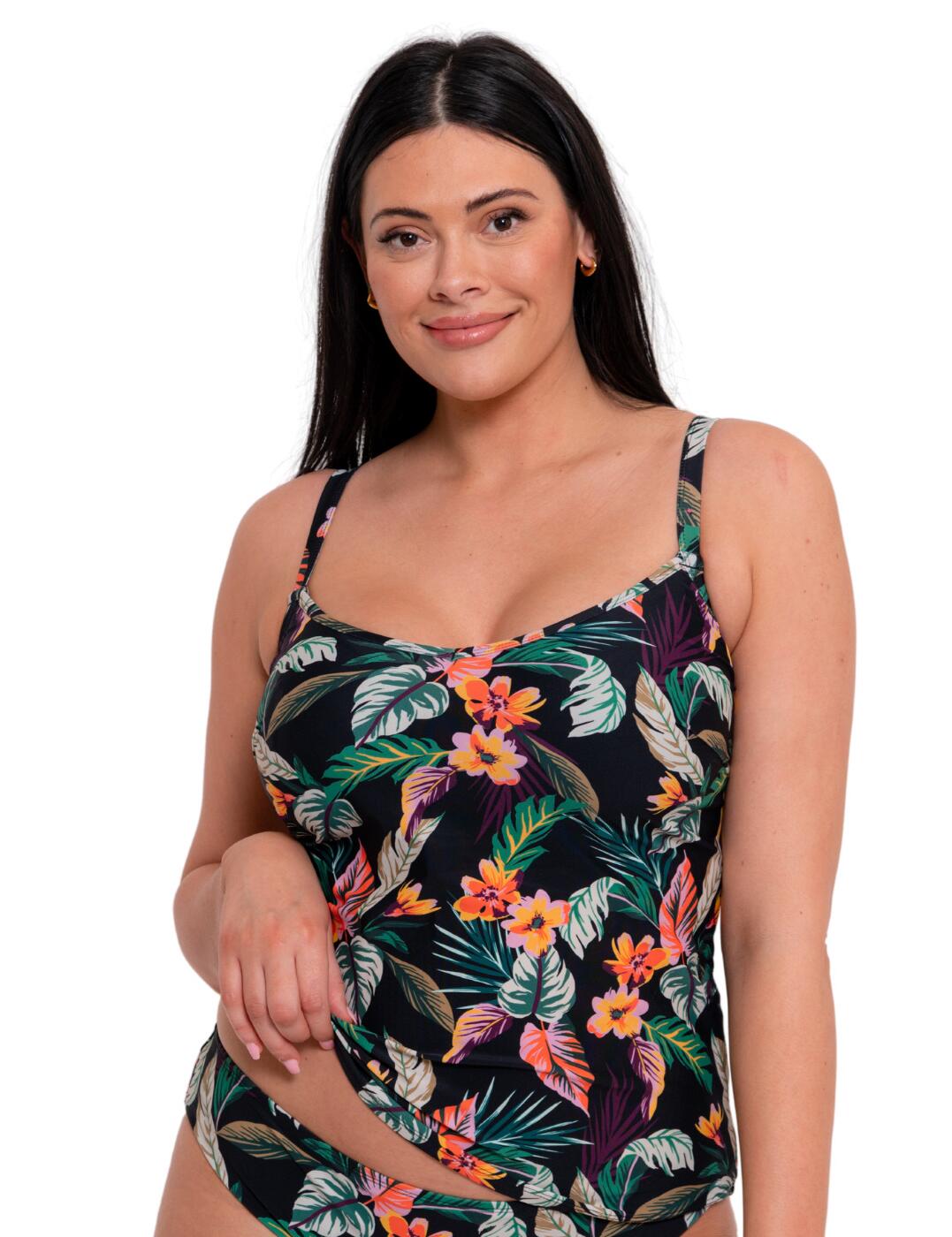 Turn heads in this flirty and fashionable tankini top from the Cuba Libre range by Curvy Kate! The vibrant tropical floral print catches the eye and is a must-have for your next holiday. The natural feeling of non-padded cups provides good coverage whilst the underwire offers essential support. The whole range is made from recycled materials, making this a more environmentally friendly choice. It fits super easy with a pull-on style and fully adjustable straps whilst it sits at the hips providing good coverage to the stomach. Coordinating swimwear bottoms are also available to complete the whole look!  Stylish tankini Bold floral tropical print Made from recycled materials Underwired for additional support Non-padded Easy pull-on style Fully adjustable straps Country of origin: China Composition: Listed in UK sizes  61555-106657-1410120 CS032407 Non-Padded Tankini Top
