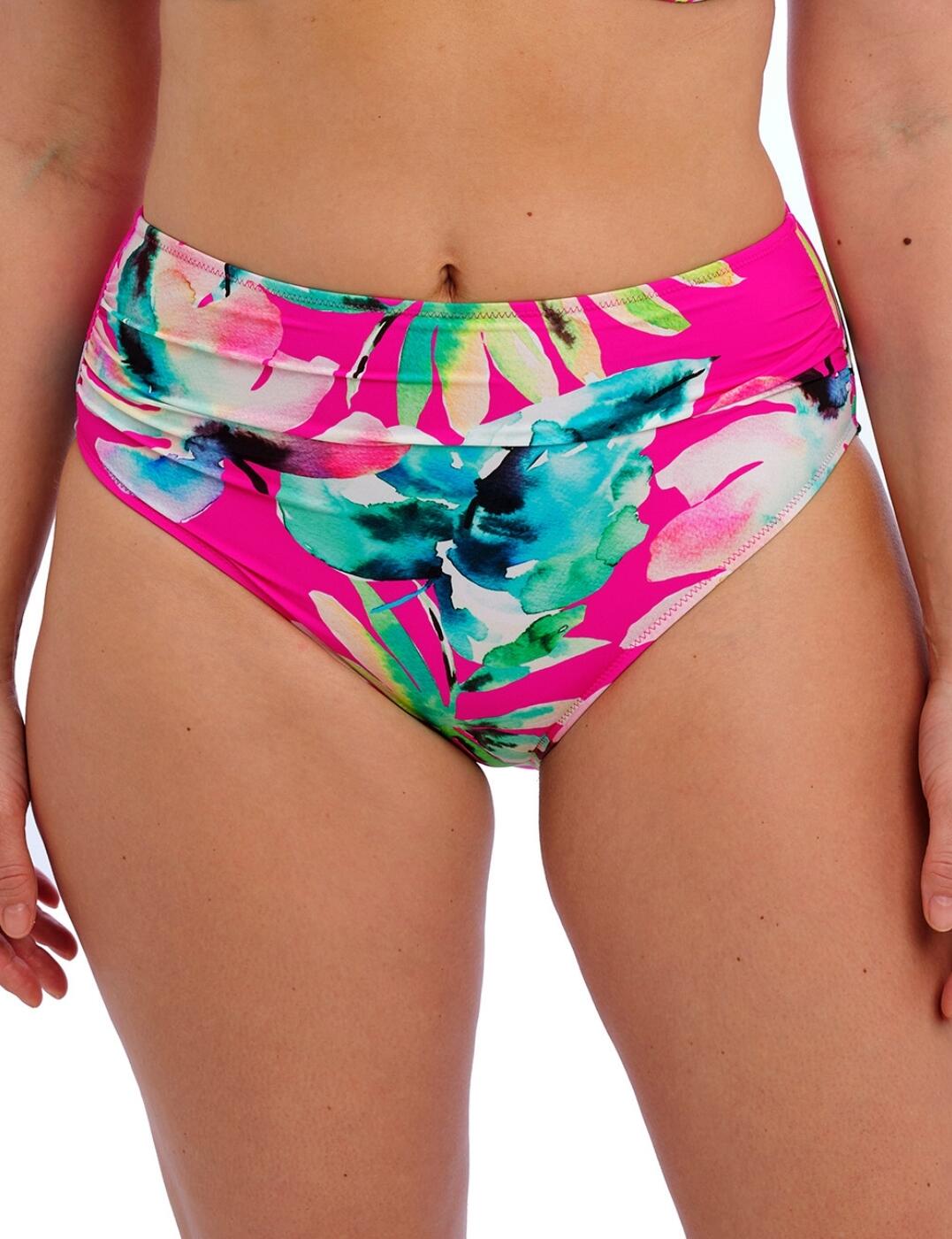 Welcome to the world of Fantasie's Carabelita full bikini brief, where vibrant florals meet affordable smoothing swimwear. Crafted with a high-rise waist and gathered styling for a flattering ruching effect, these full bikini briefs offer both comfort and style. The vibrant floral print is sure to turn heads and make a bold statement at any pool party or beach outing. They are also fully lined for added support and coverage, making sure you can feel both confident and comfortable. For those who crave a little bit more coverage, our full bikini briefs offer moderate rear coverage that will keep you feeling secure while sunbathing or enjoying the waves. Plus, these briefs have matching coordinates available, so you can mix and match to create your own unique beach look.