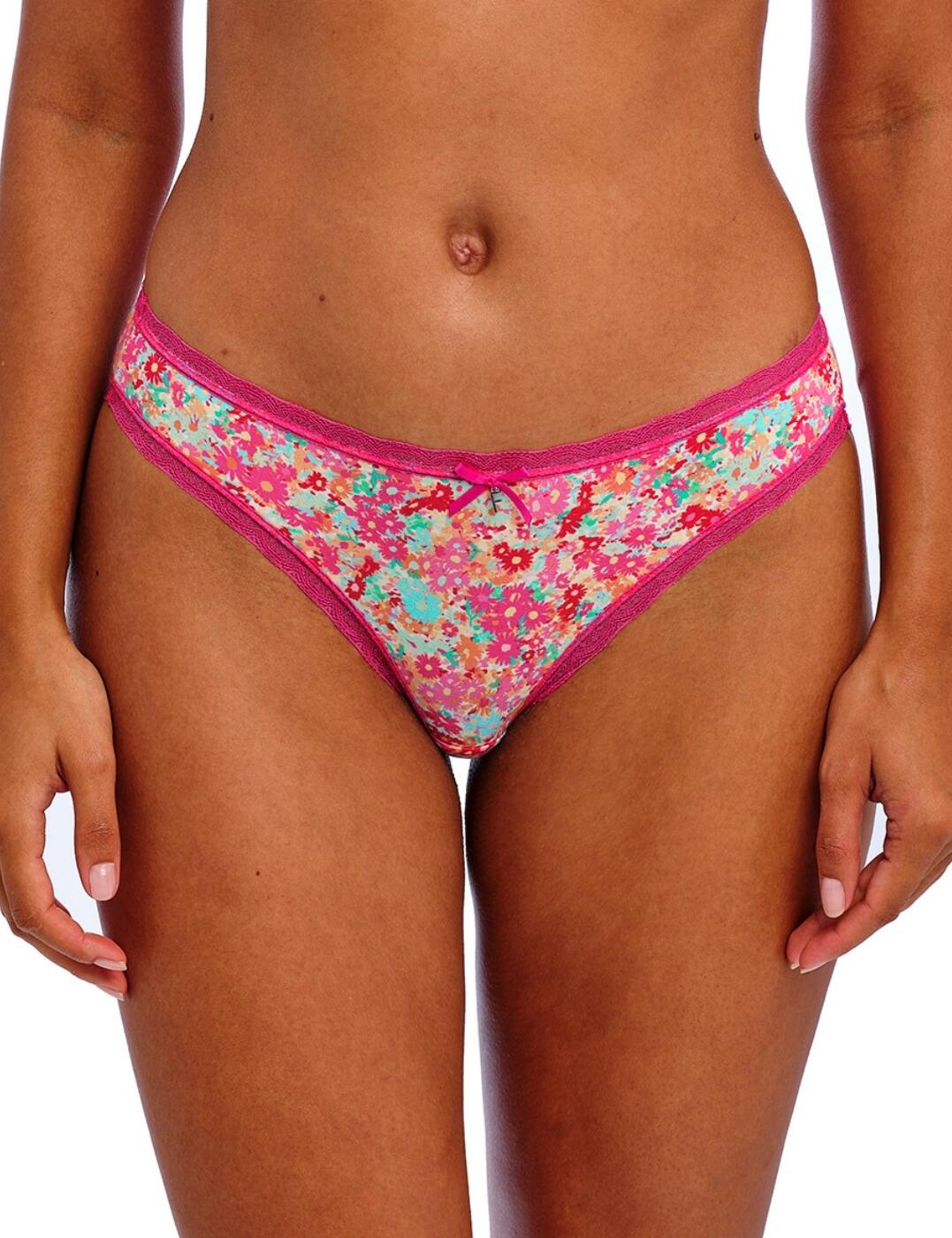 Step into a world of flirty charm with the captivating Freya Flirt brief by Freya. Offering a low-rise waist and good rear coverage, these briefs promise the perfect blend of style and practicality. Crafted from super-soft modal fabric, they guarantee comfortable all-day wear you can count on, while a striking floral print adds a playful touch to your ensemble. The vibrant, delicate lace trim along the waistband and dainty bow and monogram details in the centre elevate the design, allowing you to express your fun and flirty side. Wear with matching lingerie for a coordinated look that exudes femininity.